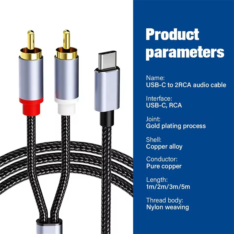 Premium USB-C to Dual RCA Audio Splitter Cable for Enhanced Sound Quality