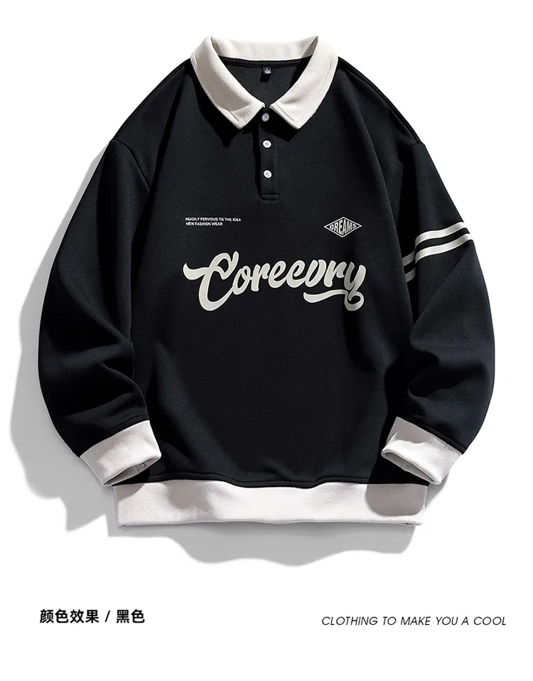 Autumn Men Oversized Contrasting Colors Lapel Sweatshirt Spring Hip Hop Streetwear Sweatshirt Harajuku Baseball uniform Hoodie