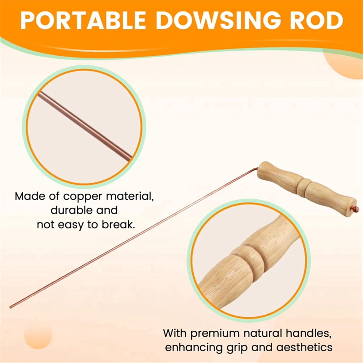BAAU Copper Dowsing Rods Kit for Divination Tool-2PCS Natural Wooden Handles Divining Rods