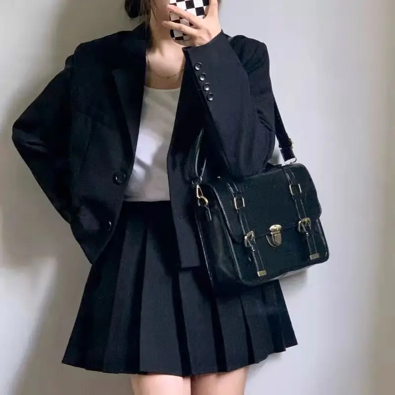 JIAERDI Vintage Black Y2k Messenger Bag Women 2025 New PU Leather Solid Crossbody Bags Ladies Retro Harajuku JK Handbags Female