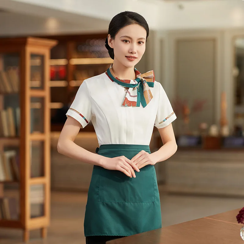 Tea Restaurant Waiter Workwear Summer Women\'s Hotel Hotel Front Desk Features Hot Pot Restaurant Front Office Uniform Short Slee