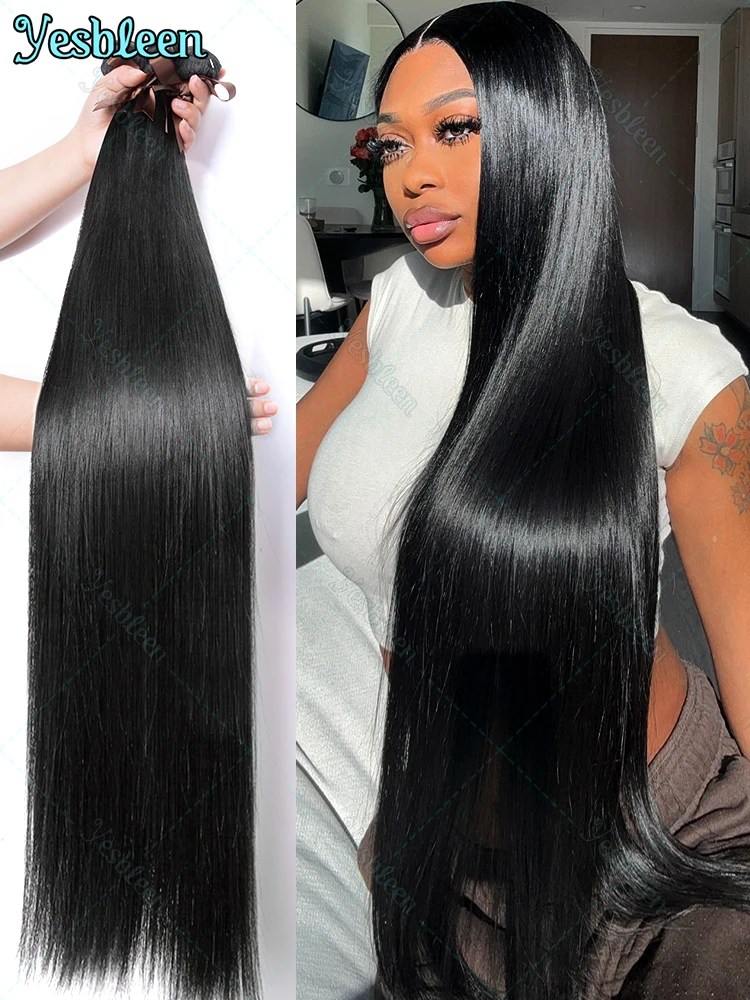 30 40Inch Brazilian Remy Double Weft Bone Straight Bundles Raw Virgin Human Hair Extensions Quick Weaves