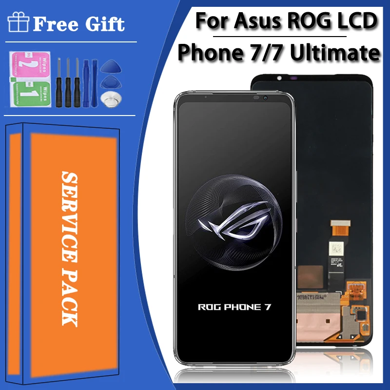 6.78 "Amoled Originale Per Asus Rog Phone 7 7 Ultimate Lcd Display Screen + Touch Panel Digitizer Per Asus Rog 7 Rog7 Phone 7D Frame
