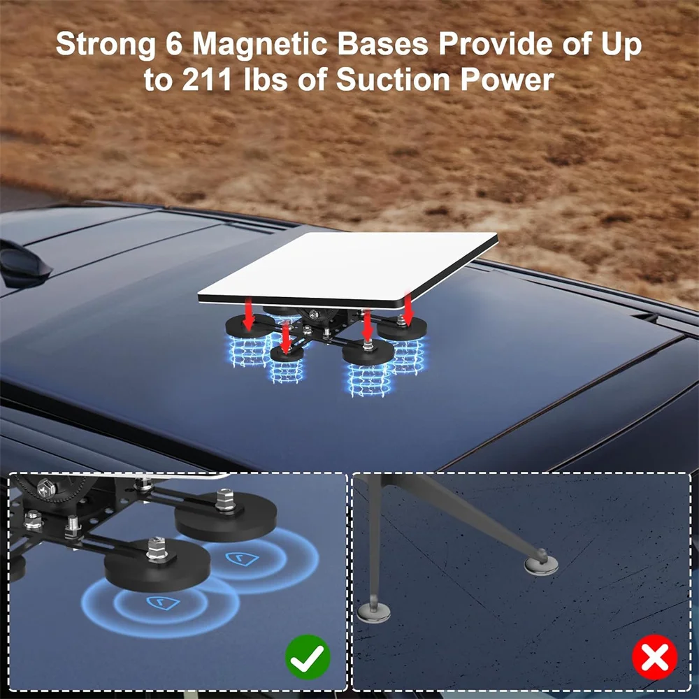 Magnetic Roof Mount for Starlink Mini (V4) Dish 211 lbs Angle-Adjustable 6 Magnetic Bases Cars Yachts