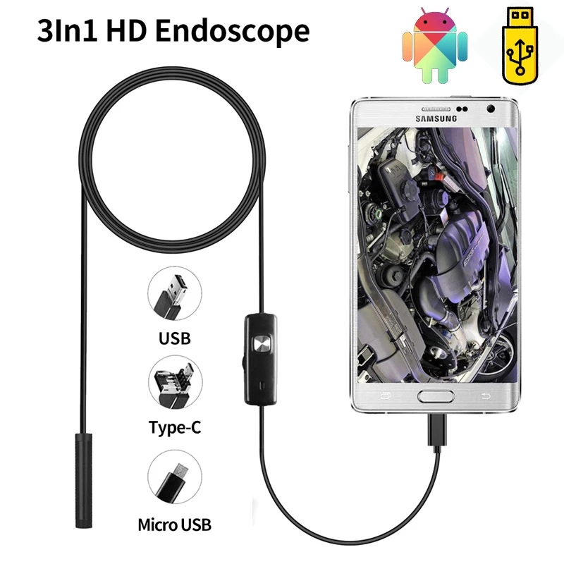 Cámara de inspección endoscópica USB 640P 3 en 1 USB/Micro USB/tipo c Cámara endoscópica boroscopio 6 para Samsung Huawei| | - AliExpress