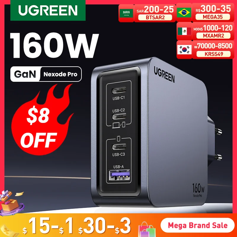 UGREEN 160W GaN Charger PD3.1 Type C QC4.0 3.0 Quick Charge For Macbook Pro Laptop USB Fast Charger For iPhone 15 Xiaomi Tablet - AliExpress 509 - Товары для дома - ТОПы продаж