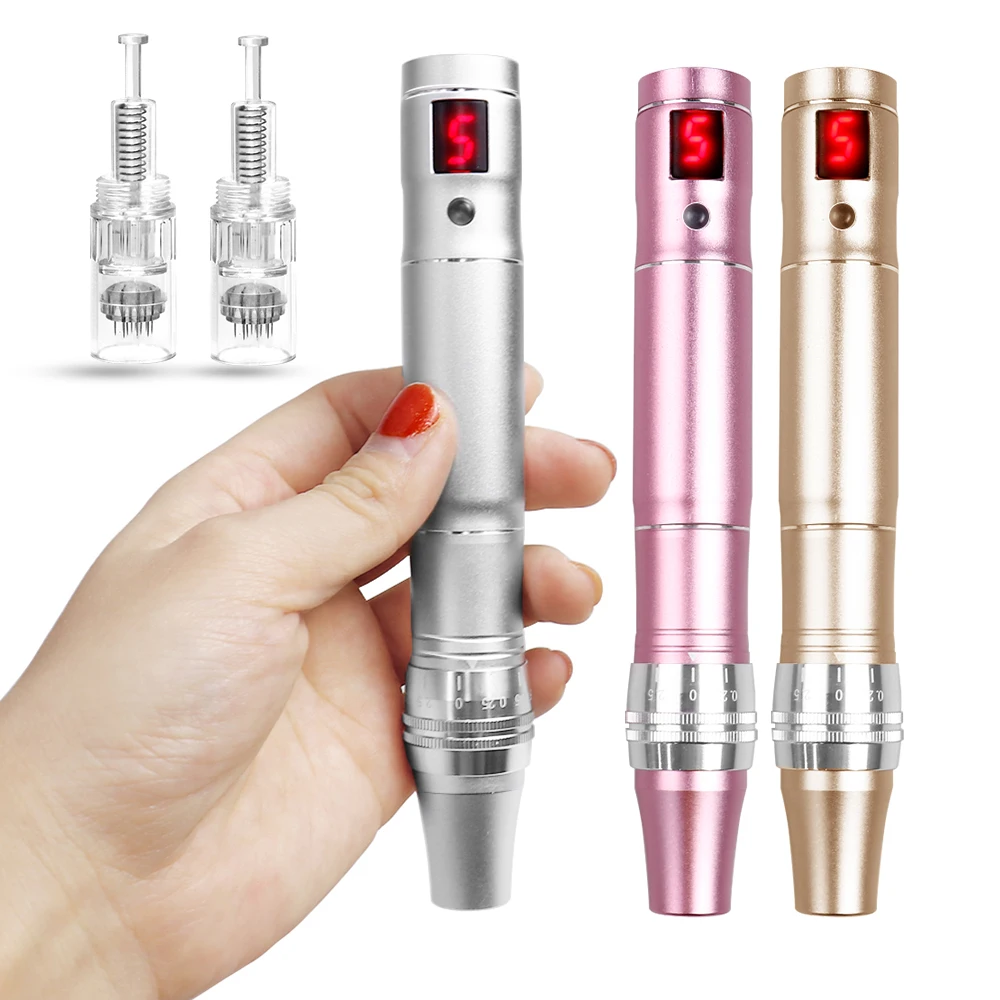Professionelles Derma Pen Wireless 5 Geschwindigkeiten Hochfrequenz-Schönheitsgerät mit 2 austauschbaren Nadelkartuschen