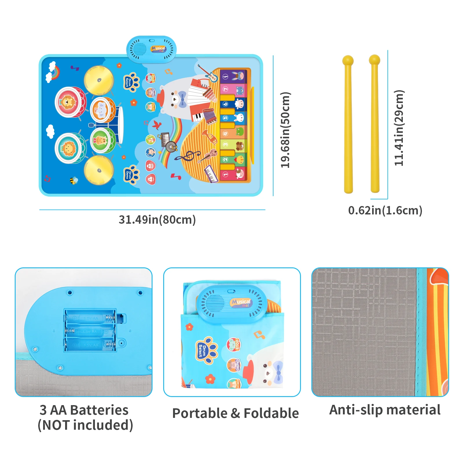 80x50cm Cartoon Musical Piano Mat Floor Play Mat For Kids Educational Toys Jazz Drum Toys with 6 Instruments Sounds Music Toys 4
