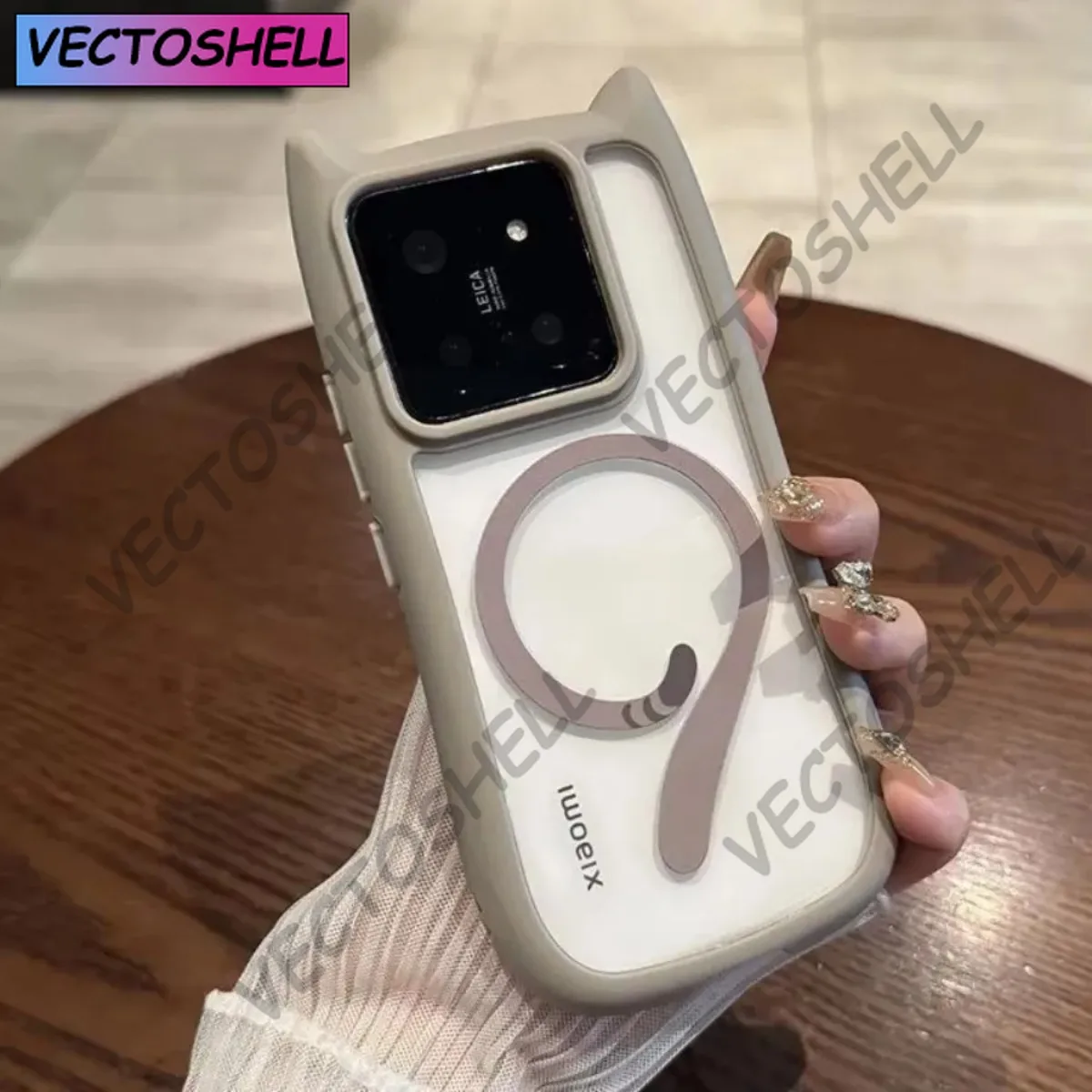Luxury Magnetic Cat Ear Clear Case - Shockproof & Wireless Charging Cover
