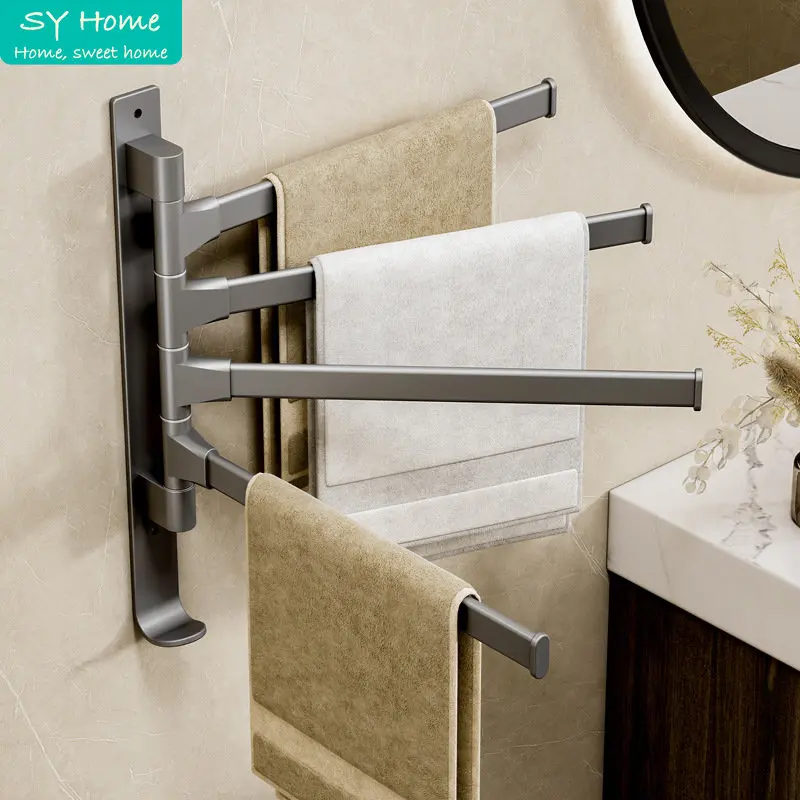 Towel Rack Rotatable Towel Holder Aluminium 1/2/3/4/5 Bars Kitchen Shelf Hanger Wall Mounted towel rack towel holder