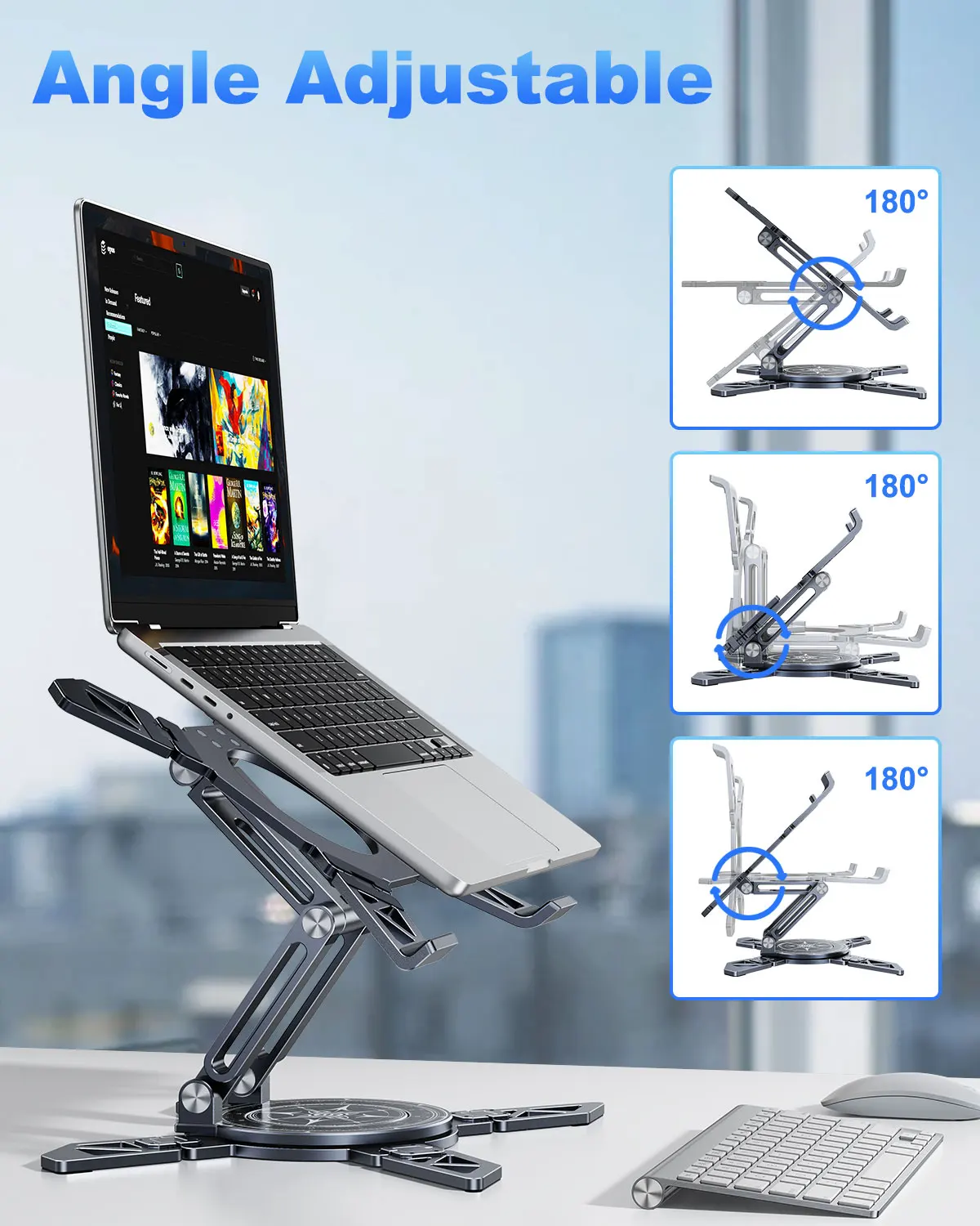 Eary Metal Laptop Stand For Desk Foldable Computer Riser 360° Rotate Base Tablet Notebook Holder Office Accessories for 7-18"In