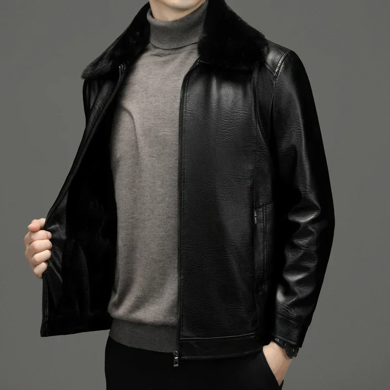 

Men's Winter Plush and Thick, Comfortable and Warm Leather Jacket