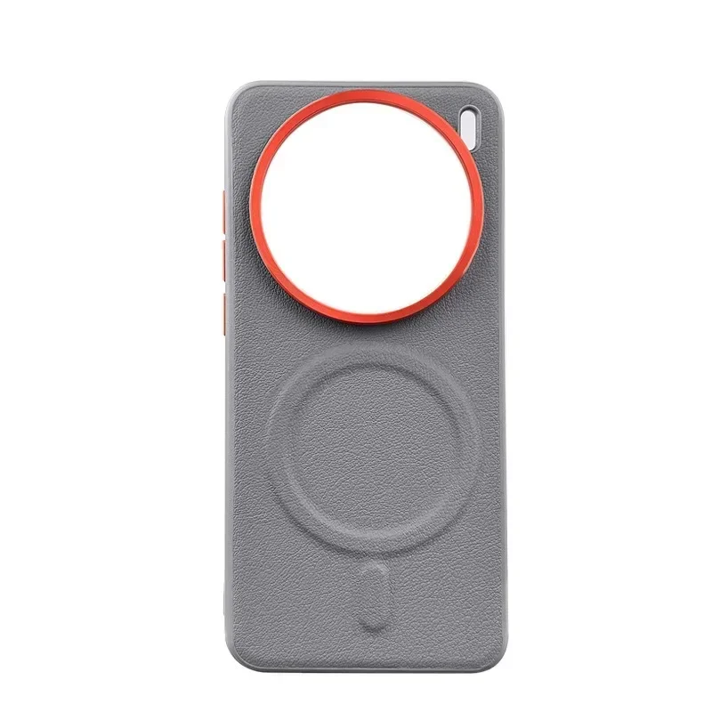 Magnetic Leather Phone Case with Metal Accents and Independent Button