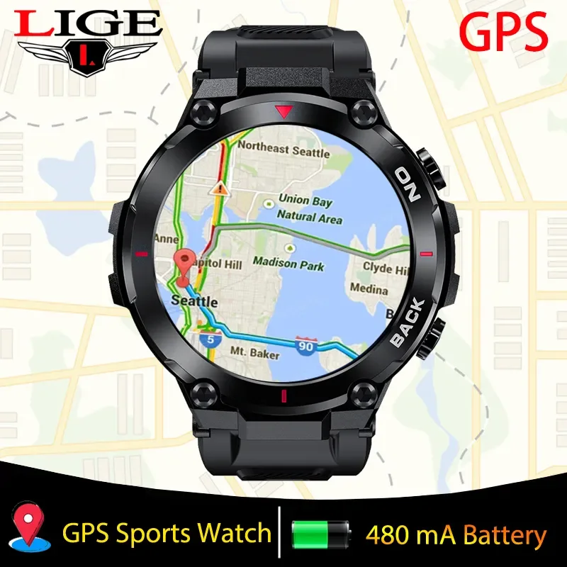 

LIGE GPS Smart Watch Men Outdoor Sports Watches Waterproof Smartwatch 2023 NEW Fitness 24-hour Heartrate Blood Oxygen Monitor