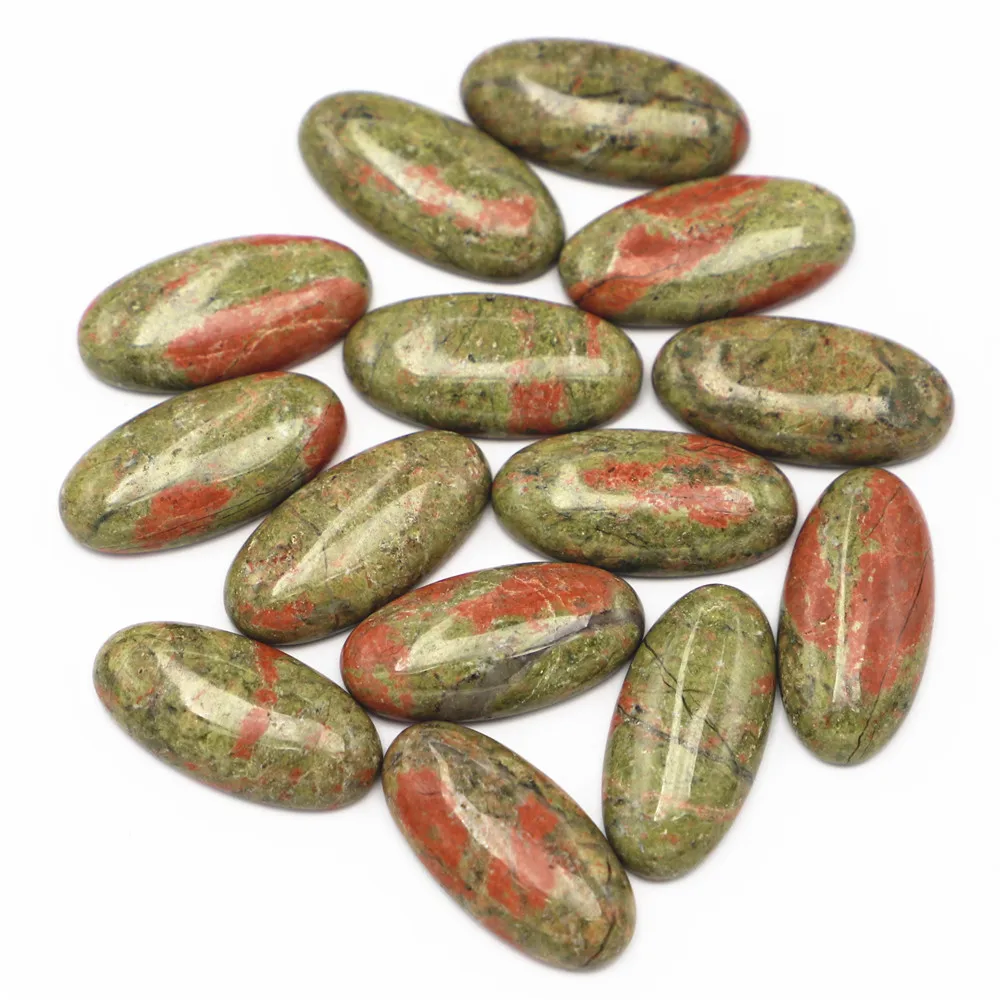 Fashion Natural Stone Oval Unakite Cabochon Setting Beads Fit Pendants Rings Earring Women Jewelry DIY 30x15mm 20Pcs Wholesale