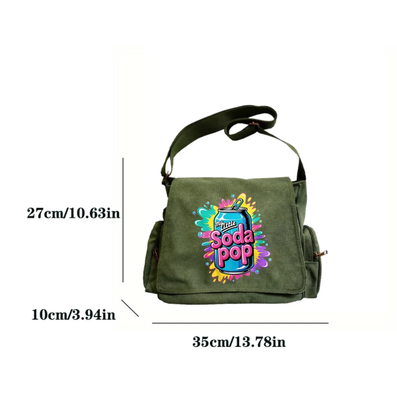 Women's Large Capacity Canvas Shoulder Bag Men's Crossbody Bag Colorful Soda Pop Print Messenger Bag Flap Bag Travel
