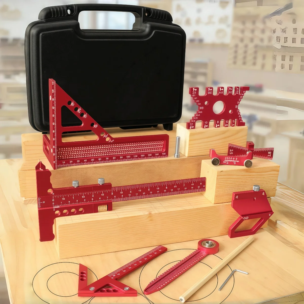Box Ruler Wood Tech 6/7/8pcs Aluminum Alloy Woodworking Marking Measuring Ruler Kit with ...