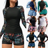 Speed Suit Swimming Costume Long Sleeve Print Diving Suit Double Layer Pants Women's Separate Tankini Swimsuit Cross-Border
