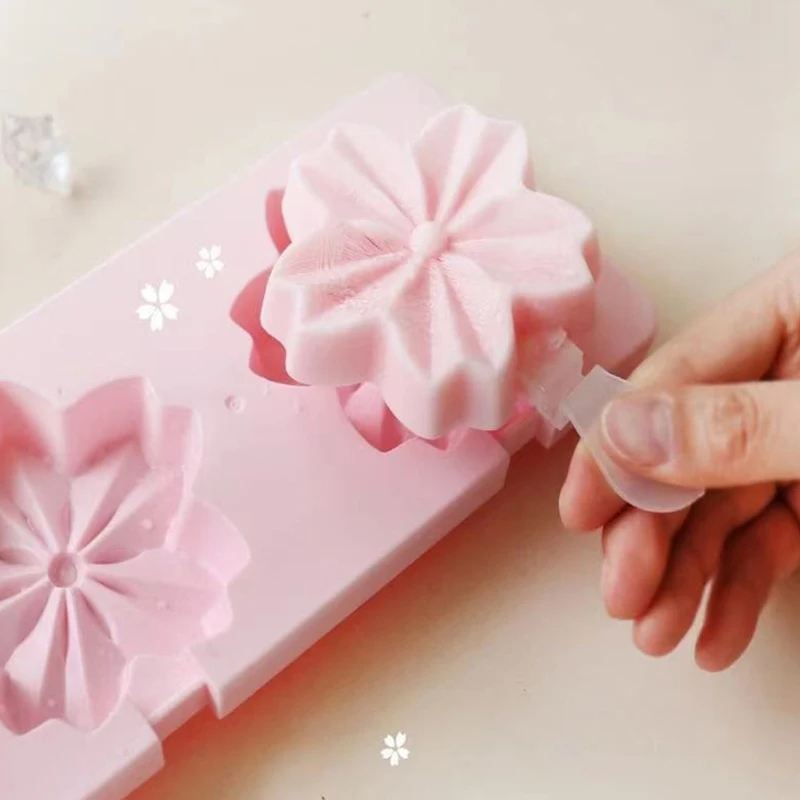 

1PCS Creative Homemade Popsicle Cherry Blossom Ice Grid Mold DIY Refrigerator Popsicle Ice Cream Mold Household Ice Cream Box