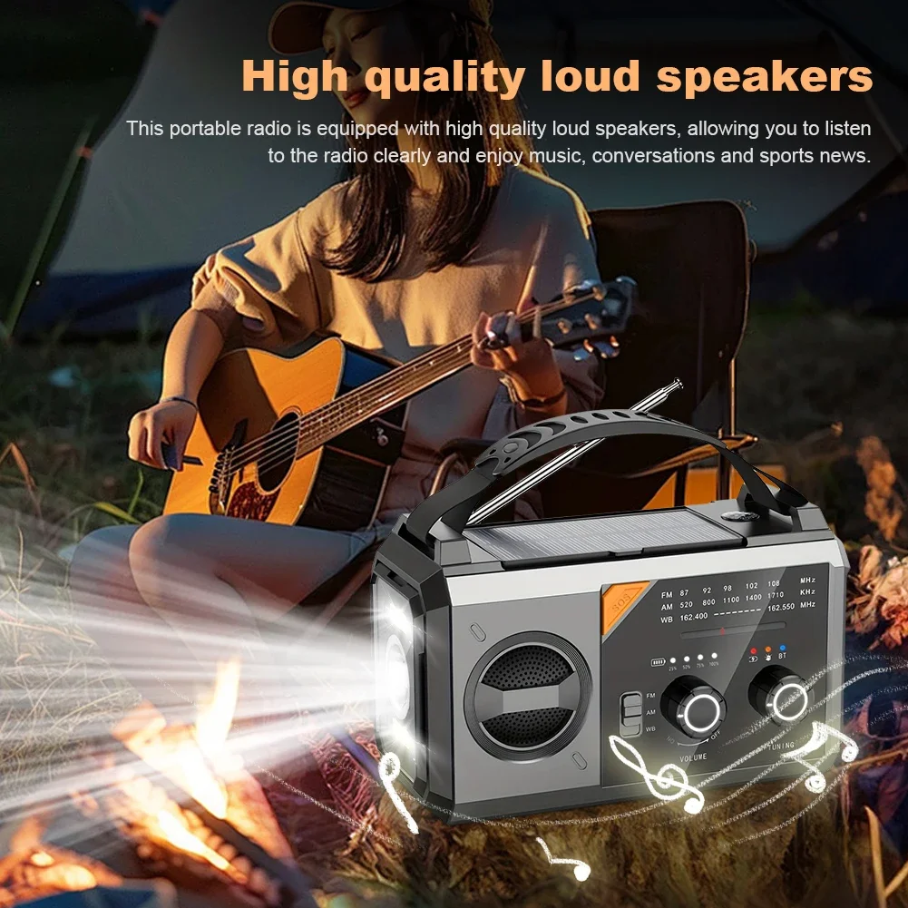 20000mAh Solar Emergency Weather Radio Flashlight & Reading Light AM FM NOAA SOS Alarm Compass Cell Phone Charger for Emergency