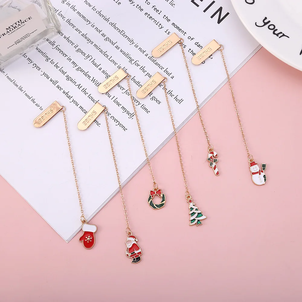 

Christmas Themed Bookmark Student Book Accessory Reading Marker Cute Cartoon Santa Claus Snowman Tassel Pendant Holiday Gifts