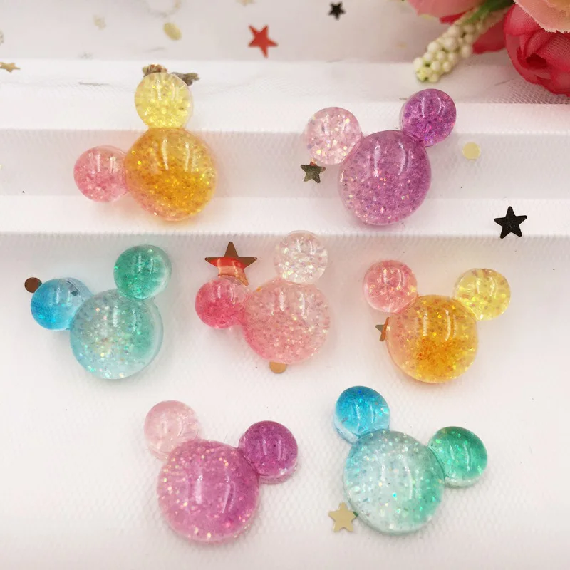 36pcs Resin Glitter Cute Colorful Mouse Flatback Rhinestone Appliques DIY  Pary Scrapbook Craft Crystal Ornament SF772