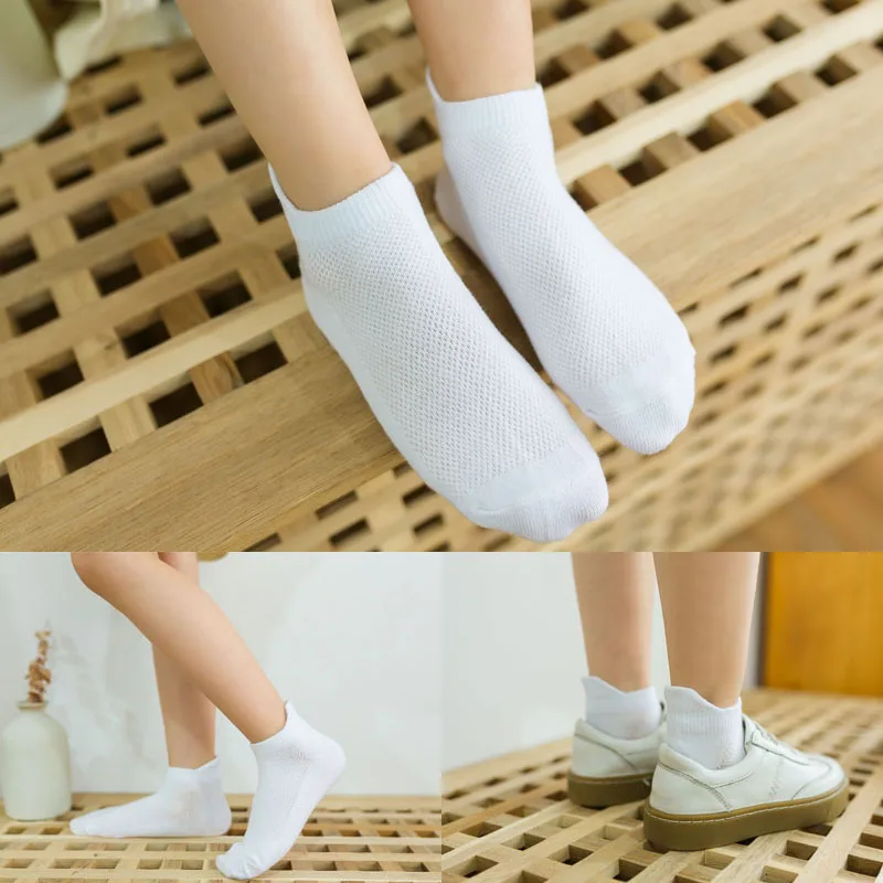 4 Pairs/lot Children's Socks Summer Thin Pure Cotton Boat Socks White Socks Boys and Girls Student Socks Baby Mesh Short Socks 2