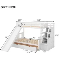 Twin Over Full Bunk Bed with Stairs and Slide, with Storage Drawers for Kids Girls Boys, Solid Wood Bunk Bed Frame 2