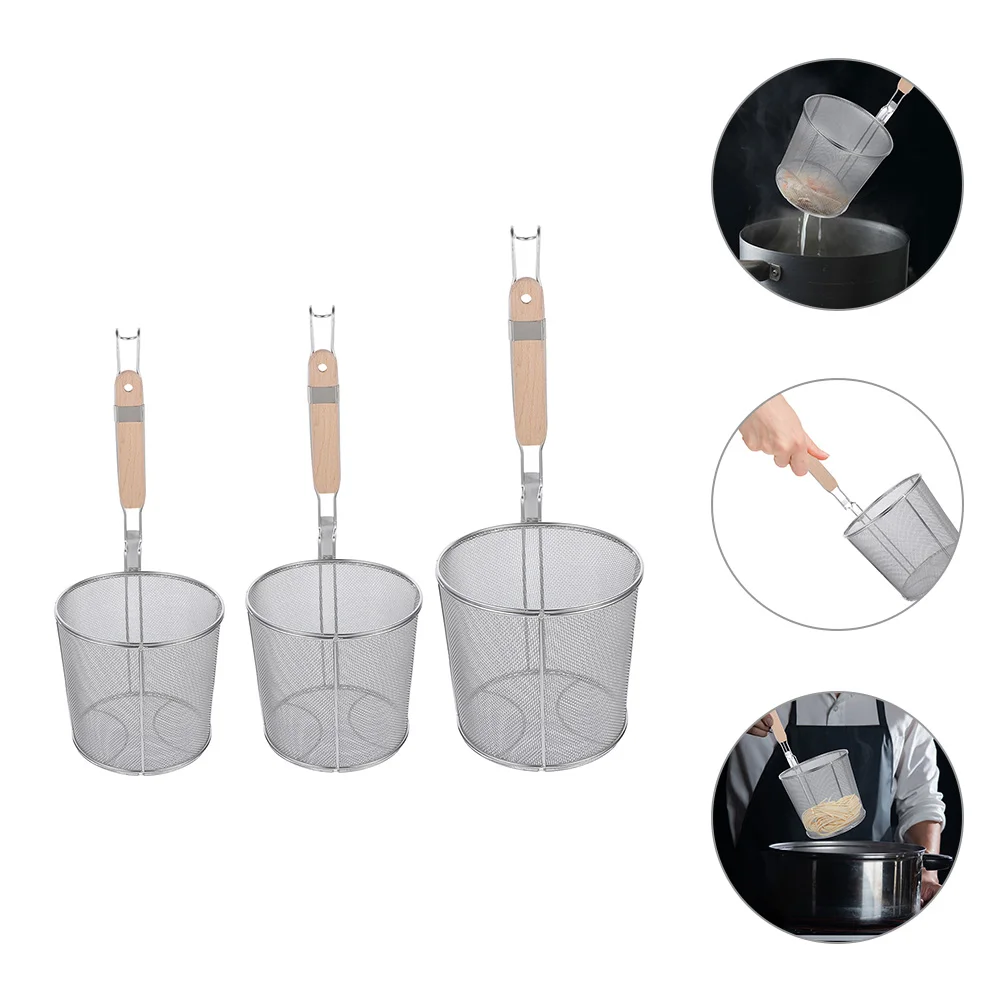 

3pcs Stainless Steel Noodles Colander Hot Pot Food Colander Pot Noodle Ladles