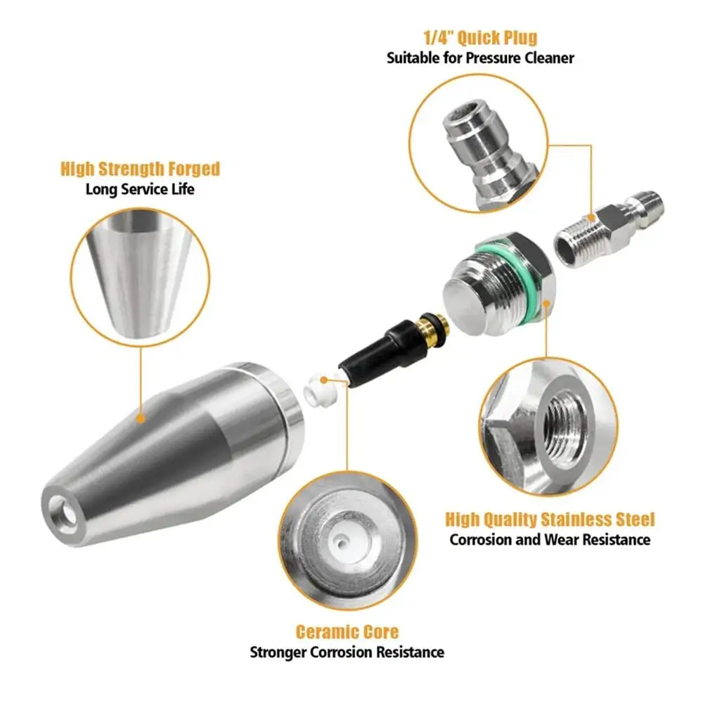 Turbo Nozzle for Pressure Washer Rotating for Hot and Cold Water With 1/4 Quick Connect Stainless Steel 3625 PSI 4