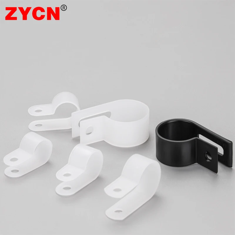 100PCS Plastic Cable Clips R-Type Black Hose Fasteners Durable Nylon Clamp Mount Fix Hardware Electrical Fitting Wire Management cable clip cable clamp cable organizer cable tie