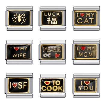 Trendy Fashions Black Words Love Punk Totem Birthday Italian Charms Links Fit 9mm Stainless Steel Bracelet Making DIY Jewelry 1