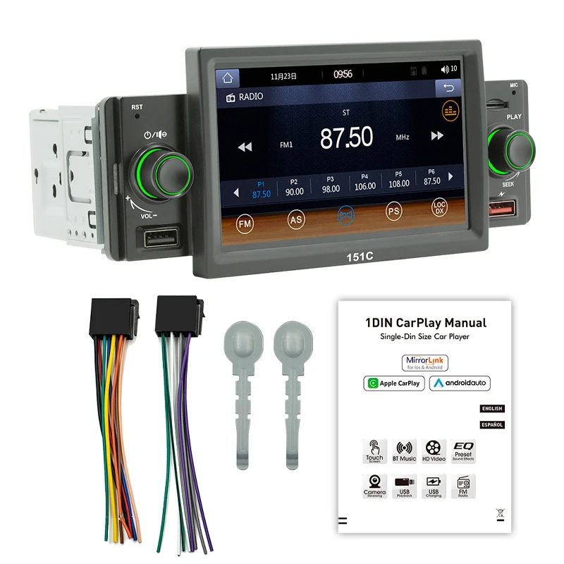 Car Radio CarPlay 1 Din Android-Auto Bluetooth Hands Free A2DP USB TF FM 5 Inch Touch Screen Audio System Head Unit 151C car multimedia player car radio car radio player