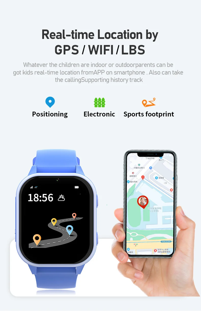 어린이 스마트 워치 GPS 와이파이 영상 통화, SOS IP67 방수, 어린이 스마트워치 카메라 모니터, 위치 추적기, 1GB + 8GB