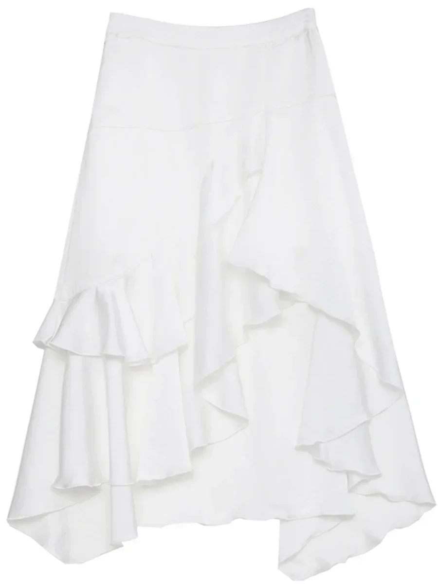 CHIC VEN Women Skirts Solid High Waisted Irregular Ruffled Edge Skirt A-line Medium Length Ladies Fishtail Skirt Summer 2026 - Image 5