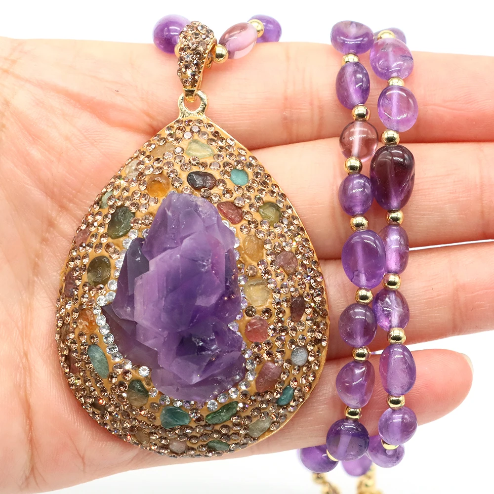 Natural Tear Water Drop Stone Pendant Necklace Crystal Healing Pear Shell Amethyst Citrine Luxury Banquet Fine Jewelry For Women