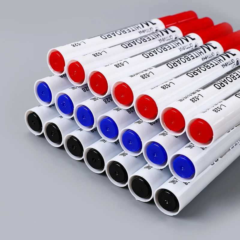 Whiteboard Marker Set 2.0mm Nib Black Blue Red High-Volume Ink Office Teaching Pen Clear Handwriting & Easy Erasure 10pcs L-528