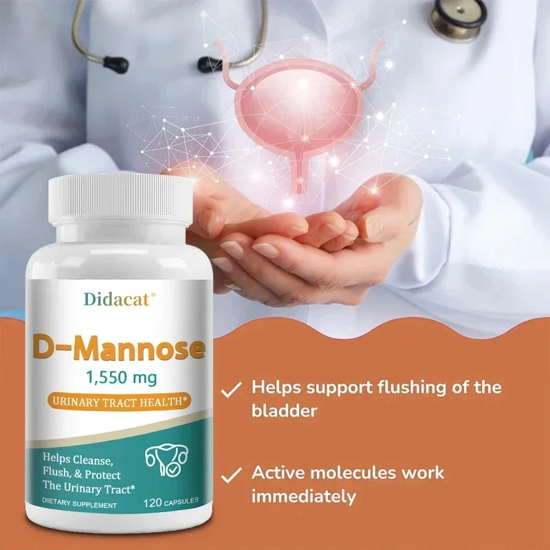 120 Capsules D-Mannose- D-Mannose Supplement for Healthy Urinary Tract, Urinary Tract Support, Unflavored, Gluten-Free, 1500 Mg