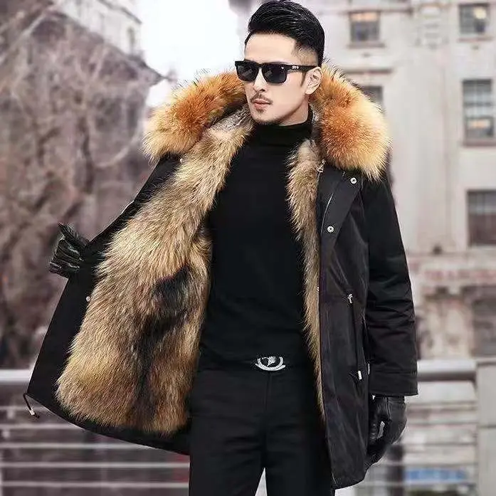 Parker Men&rsquo;s Imitation Fur Liner Winter Warm Fur One-piece Coat Imitation Mink Fleece Mid-length Coat men winter jacket imitation fur coat