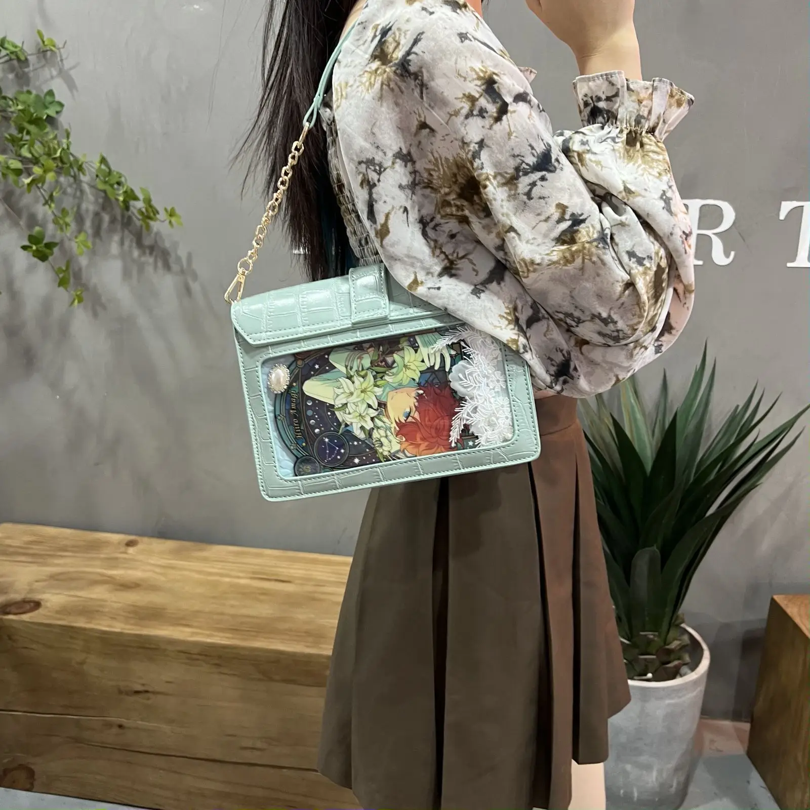 Japanese Fashion Crocodile Pattern All Match Women Shoulder Crossbody Bag  Office Lady Transparent Handbag Sweet Girl Itabag