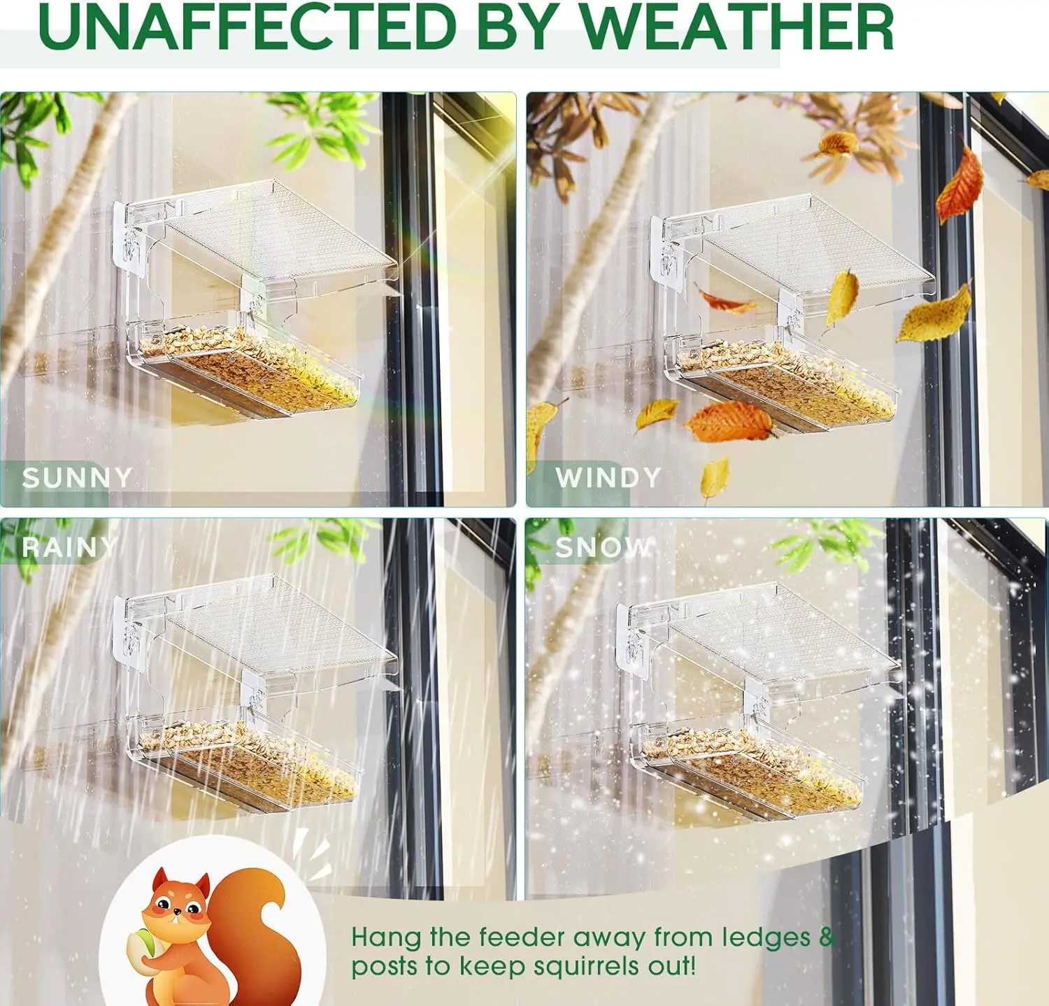 Window Bird Feeder for Outdoors, Transparent Bird House Outside Wild Watching for Garden, Yard, Elderly Kids Viewing