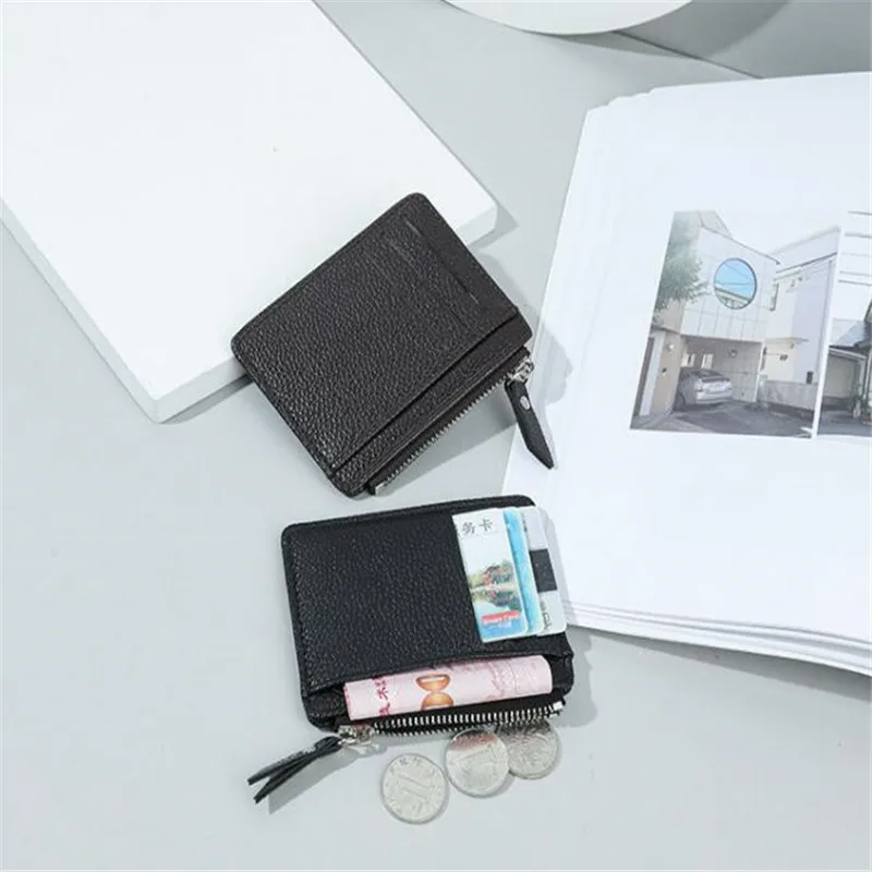 Mini Zipper Card Bag Slim ID Bank Purse Wallet Credit Organizer Portable Small Slim Ultra-thin Short Purse Men Black