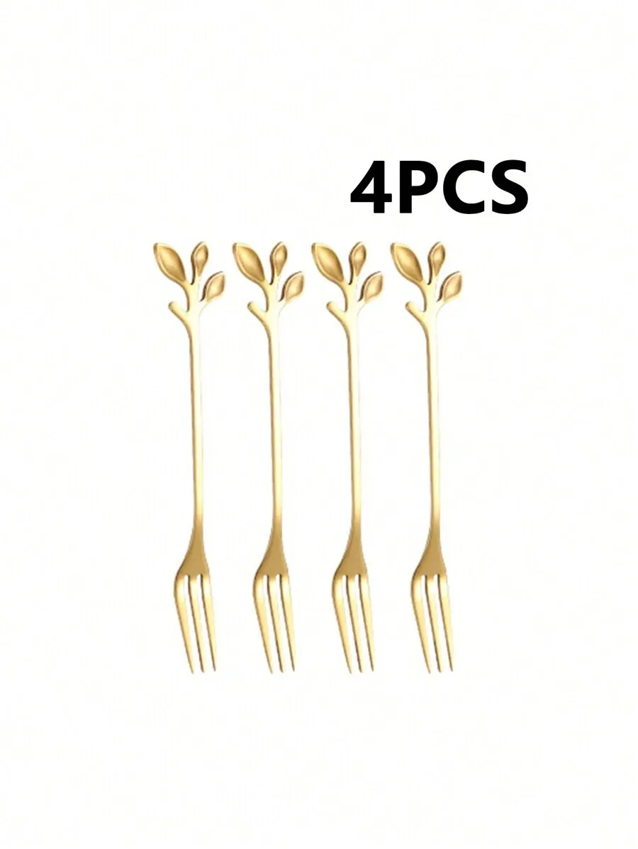 Description Picture 5 of item2/4/6/12pcs Stainless steel dessert fork, fruit fork, leaf handle design, suitable for home, afternoon tea, cafe