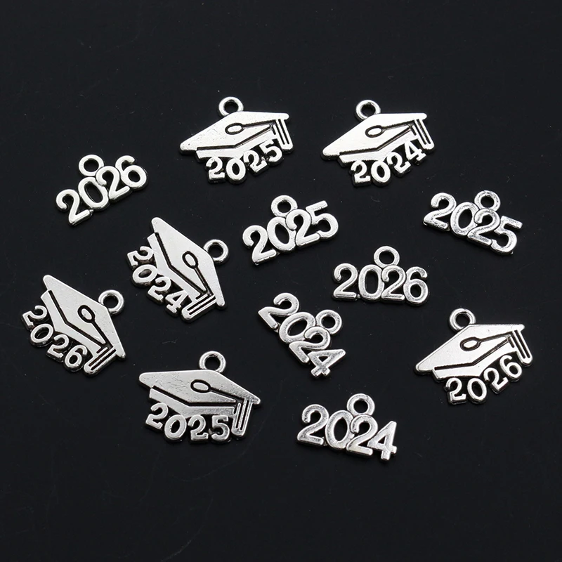 

50pcs 9x14mm Year Number 2024 2025 2026Pendant Charms DIY Jewelry Making Jewelry Finding Antique Silver Plated Accessories