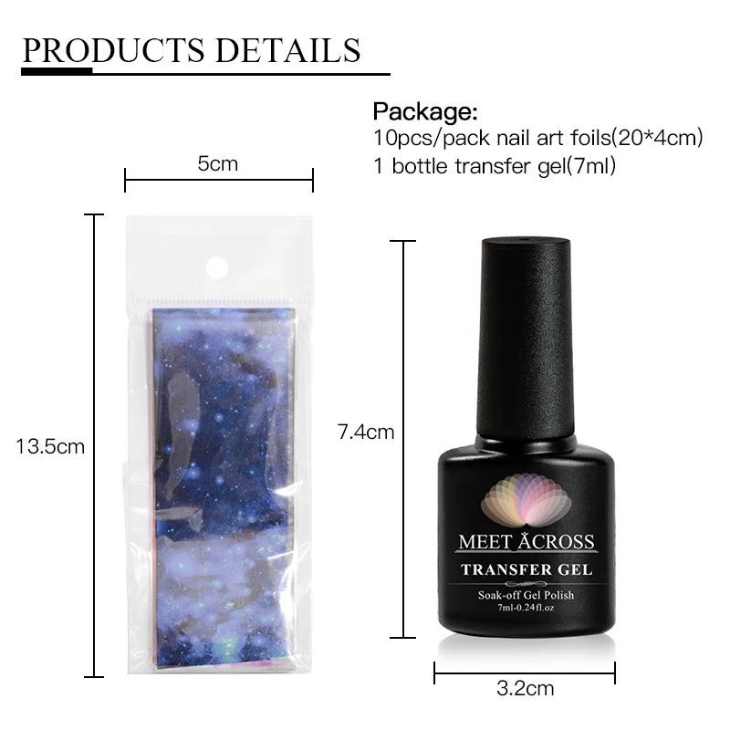 MEET ACROSS 7ml Nail Art Transfer Foil Gel Nail Polish Set Starry Sky Paper Adhesive Gel Lacquer Tools For Manicure Decoration 6