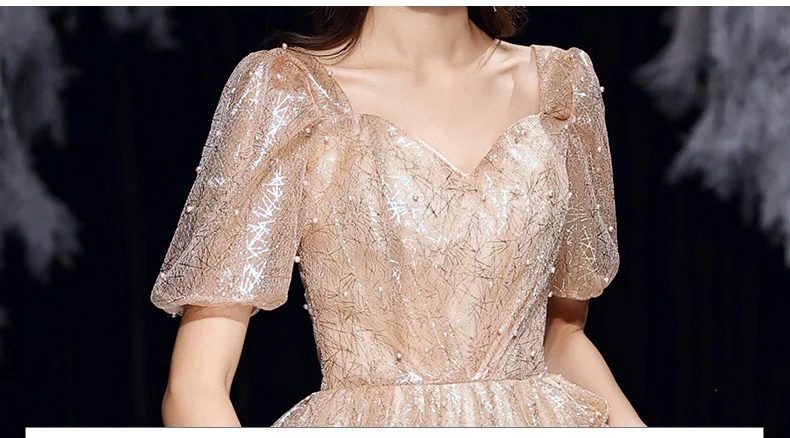 Long Evening Dresses 2021 Elegant Sweetheart A-line Floor-length Simple Beaded Lace Women Prom Gowns With Short Sleeves red evening gowns
