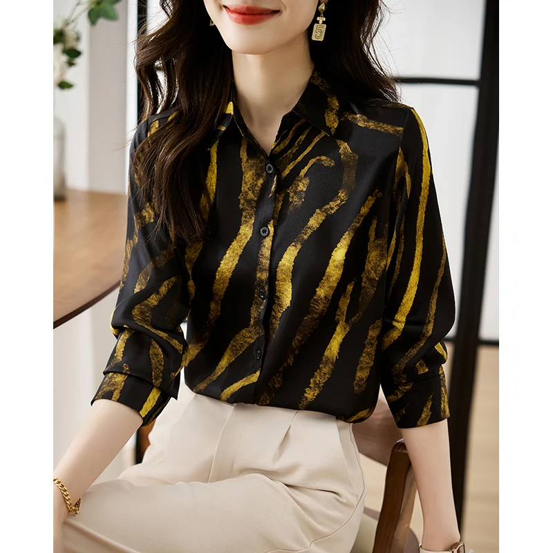 Satin Shirts and Blouses Fashion Woman Blouse 2023 Cheap Women's Clothing OL Elegant and Youth Woman Blouses Stripe Womens Tops