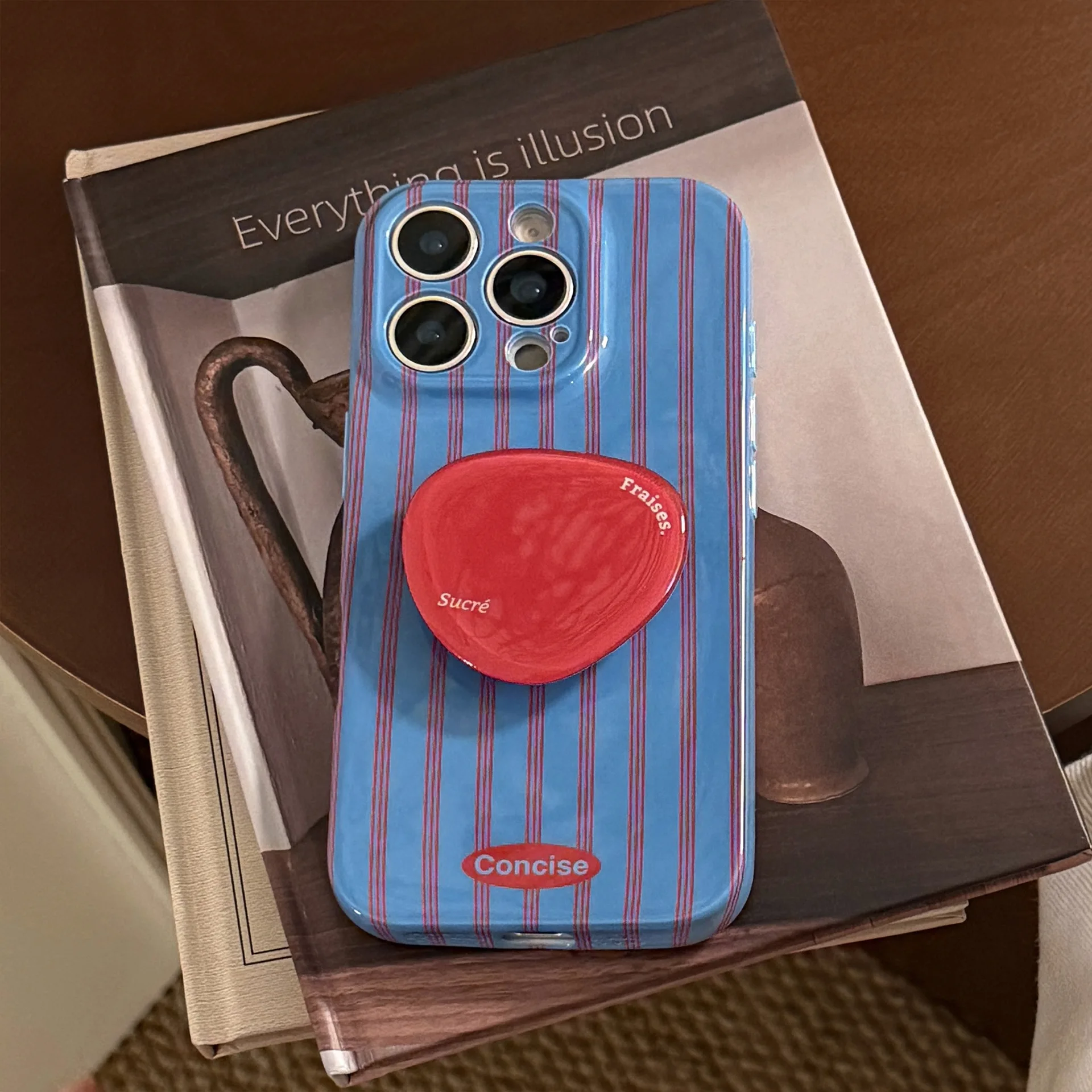 Retro Style Red Blue Striped Phone Case with Bracket - Shockproof Cover
