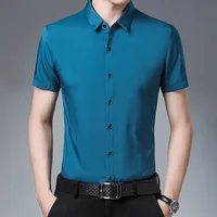 Men's Business Casual Solid Color Short Sleeved Shirt Non Ironing Comfortable Top 2