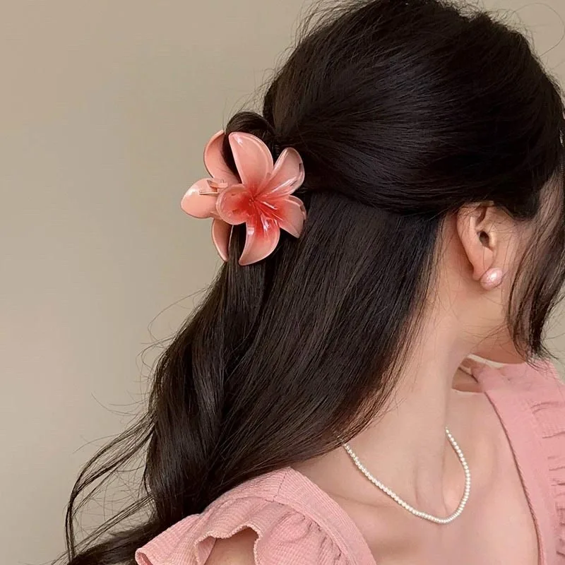 Süße bunte Farbverlauf Blume Hai Clip elegante große Haarklammern für Frauen Haarspangen Strand Urlaub Haarschmuck Kopfbedeckung – Detail 7